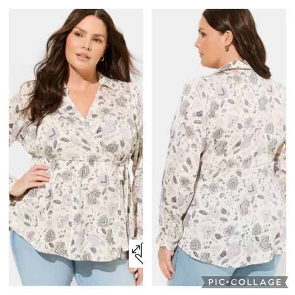 torrid Tops - Torrid Satin Stripe Floral Collared Surplice Blouse NEW Plus Size 3X
